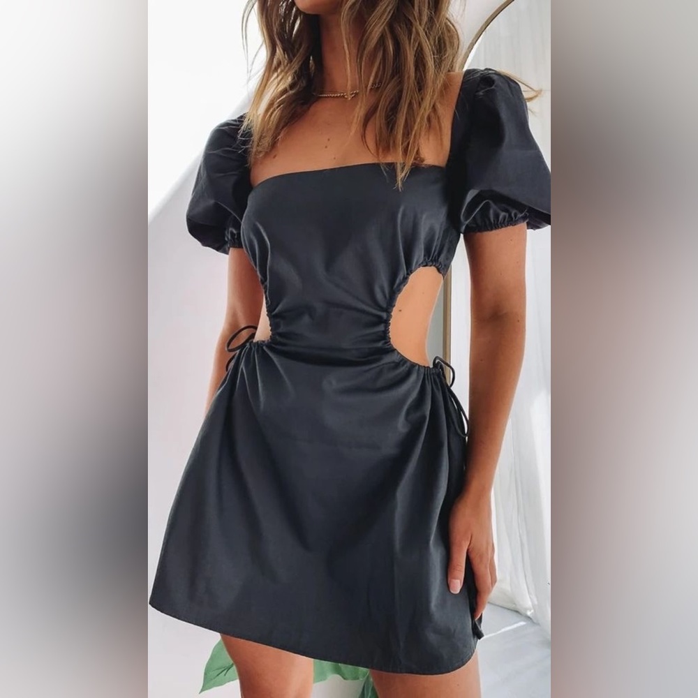 Velar Rafferty Black Puff Sleeve Mini Dress